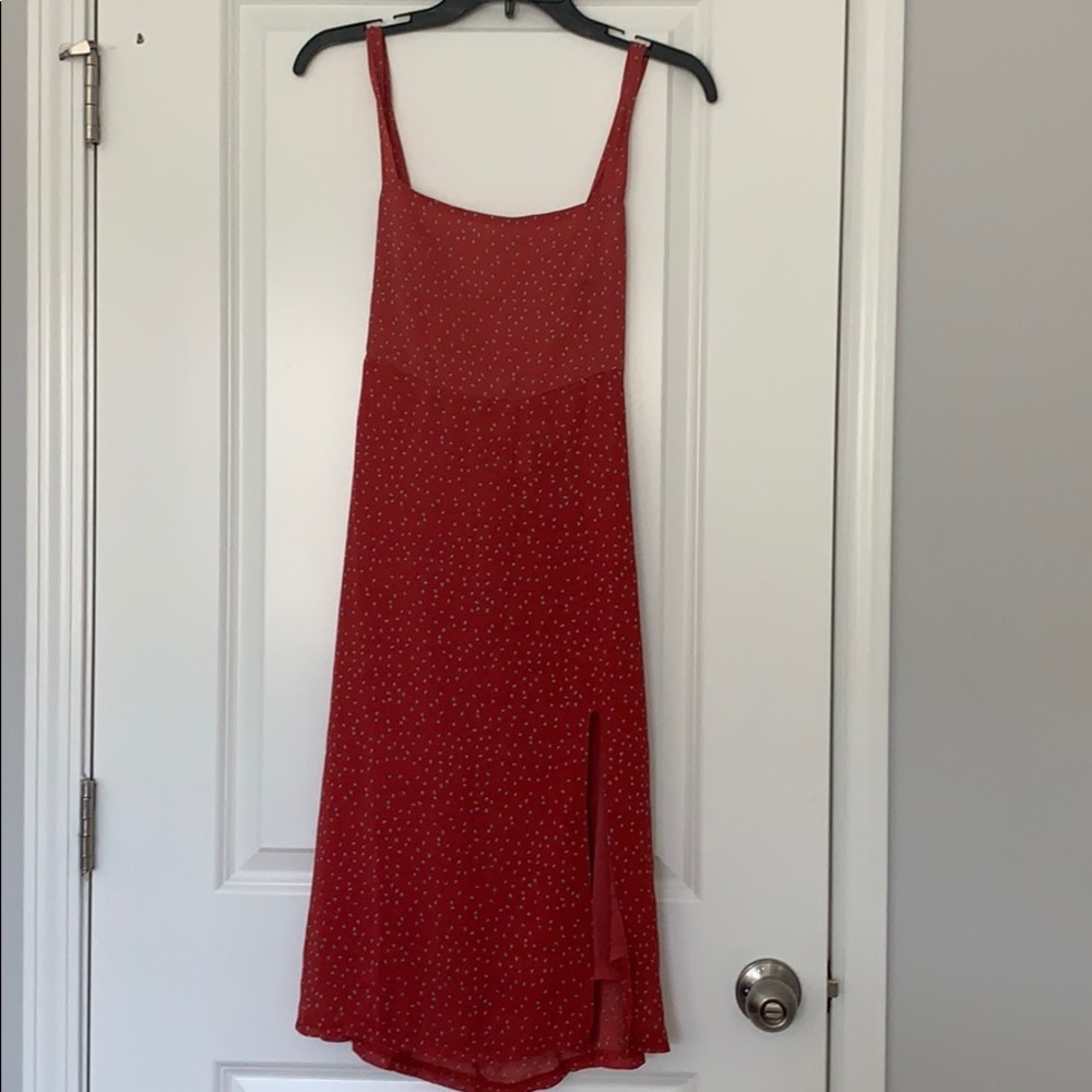 Red side slit open back dress